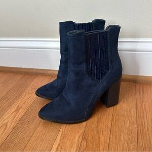 Franco Banetti Navy Blue Black Point Toe Suede Heel Ankle Boot Women’s Size 6